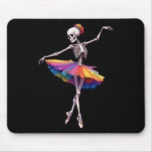 Women Halloween Dancing Skeleton Rainbow Ballerina Mouse Pad