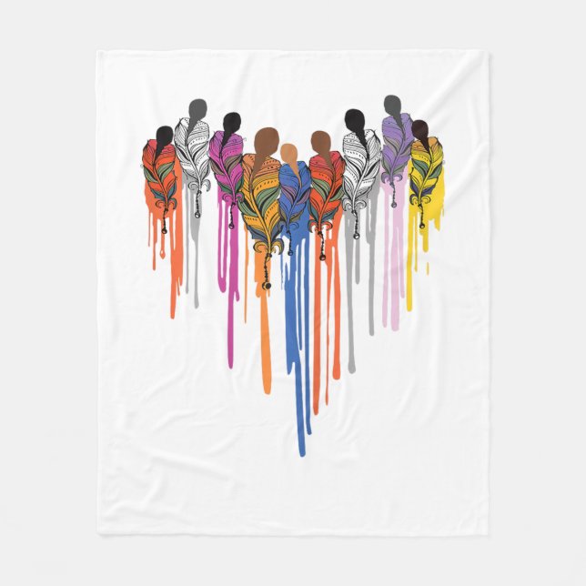 Women Heart Shape Watercolor Native American Fleece Blanket (Front)