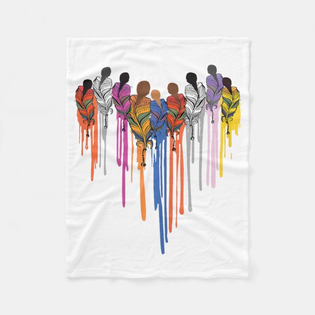 Women Heart Shape Watercolor Native American Fleece Blanket (Front)