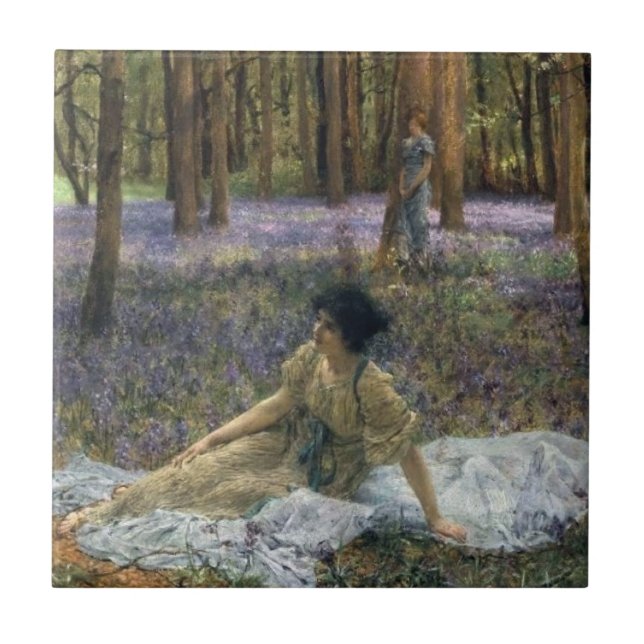 Women in a Forest of Bluebell Flowers Tile (Front)