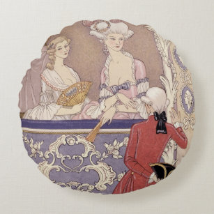 Women in a Theatre Box, illustration from 'Les Lia Round Pillow