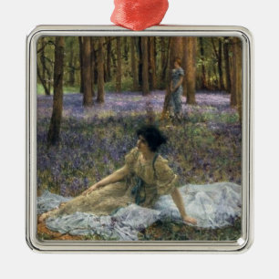 Women in a Woodland Landscape with Bluebells Metal Ornament