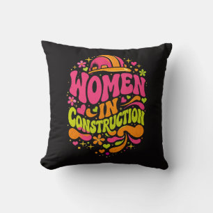 Women In Construction Retro Empowerment Throw Pillow