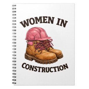 Women in Construction Work Boots and Hard Hat Notebook