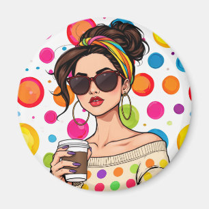 Women in LGBTQ Rainbow Bandana with Coffee Magnet