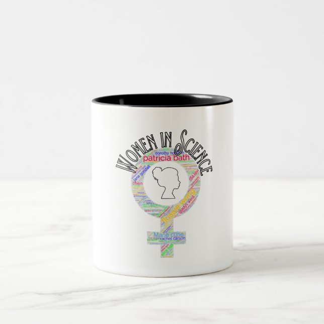 Women In Science Female Gender Word Fill Design Two-Tone Coffee Mug (Center)
