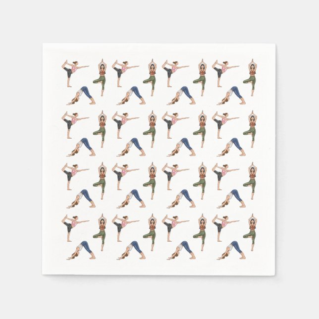 Women In Yoga Poses Stretching Fun Workout Pattern Napkin (Front)