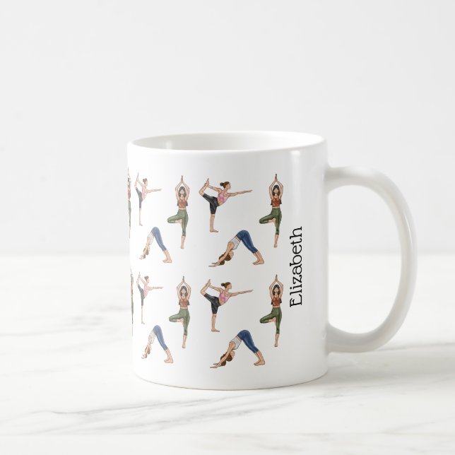 Women In Yoga Poses Workout Pattern With Name Coffee Mug (Right)