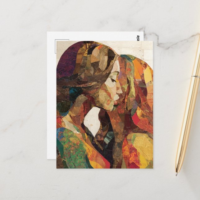 Women Kissing Mixed Media Collage Postcard (Front/Back In Situ)