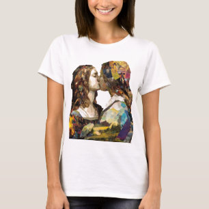 Women Kissing Mixed Media Collage T-Shirt