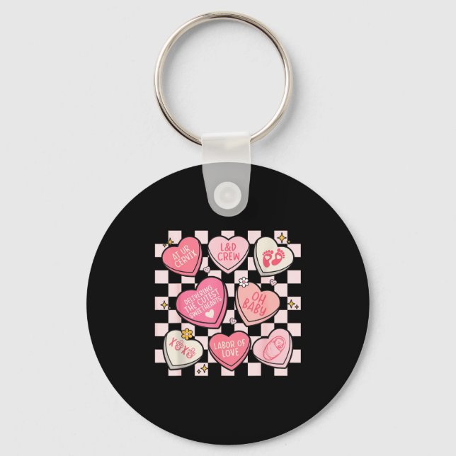 Women Labor And Delivery Nurse Hearts Candy Valent Keychain (Front)
