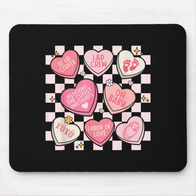 Women Labor And Delivery Nurse Hearts Candy Valent Mouse Pad (Front)