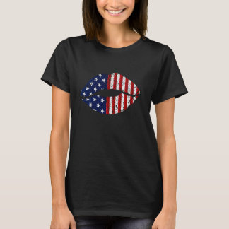 Women Lips American Flag 4th Of July Proud USA lip T-Shirt