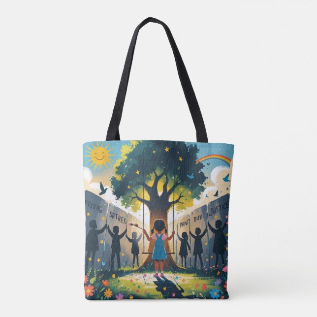 women llegging covered kids dreams tote bag (Back)