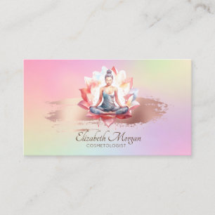 Women Lotus Rose Gold Brush Stroke Holographic Business Card