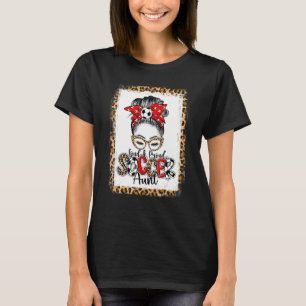 Women Loud & Proud Soccer Aunt Leopard Messy Bun B T-Shirt