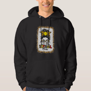 Women Loud & Proud Softball Mom Messy Bun Leopard Hoodie