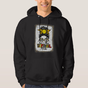 Women Loud & Proud Softball Mom Messy Bun Leopard Hoodie