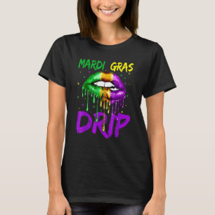 Women Mardi Gras Dripping Lips  Mardi Gras Drip Co T-Shirt