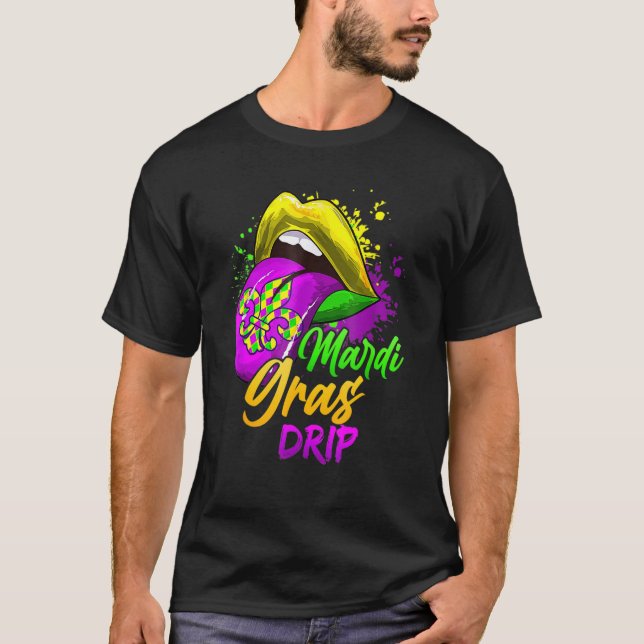 Women Mardi Gras Dripping Lips  Mardi Gras Drip Co T-Shirt (Front)