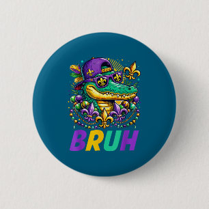 Women Mardigator Alligator Bruh Mardi Gras 2 Inch Round Button