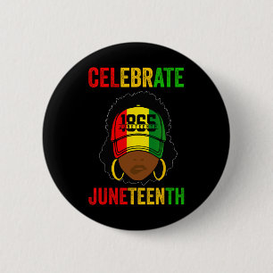 Women Messy Bun Juneteenth Celebrate Independence 2 Inch Round Button
