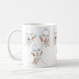 Women Minimalist Line Art Faces Coffee Mug