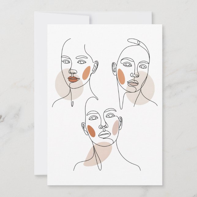 Women Minimalist Line Art Faces Invitation (Front)