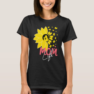 Women Mom Life Sunflower Butterfly Mom And Son Mot T-Shirt