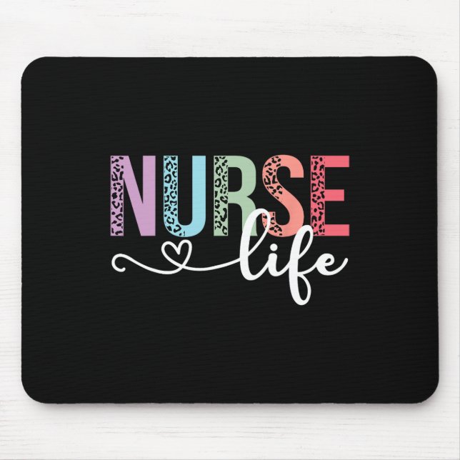 Women Nurse Life Rn Lpn Cna Leopard Nurse Week Hea Mouse Pad (Front)