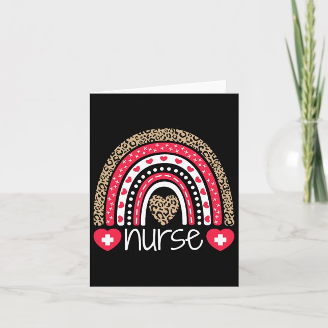 Women Nurse Tee Nurses Week Rainbow Leopard School Card (Front)