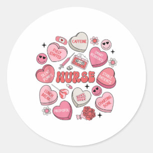 Women Nurse Valentines Day Heart Candy Er Ed Rn Ic Classic Round Sticker