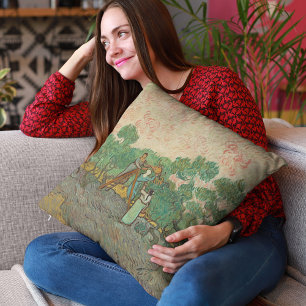 Women Picking Olives, Van Gogh  Throw Pillow