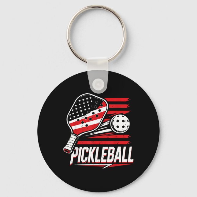 Women Pickleball 4th July Aamerican Flag Keychain (Front)