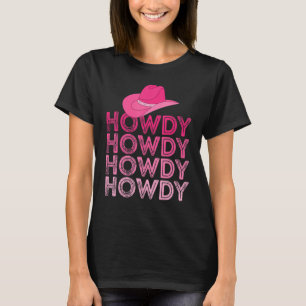 Women Pink Howdy Cow Girl Western Country Southern T-Shirt