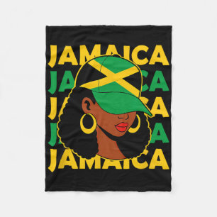 Women Proud Jamaican Patriotic Afro Black Woman Ja Fleece Blanket