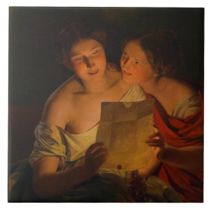 Women Reading a Love Letter (by Waldmüller) Tile