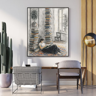 Women Reading Book Reading room art Poster