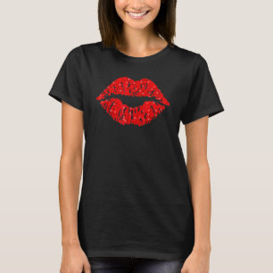 Women Red Kiss Lips Valentines Day Birthday Lipsti T-Shirt