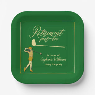 Women Retirement Golf Party Classic Green Golden Paper Plate