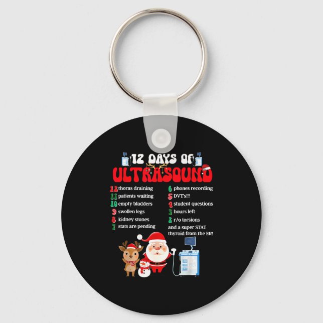 Women Retro 12 Days Of Ultrasound Tech Christmas S Keychain (Front)