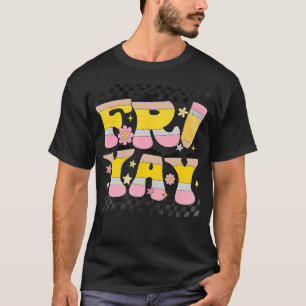 Women Retro Fri Yay Teacher Christmas Last Day Of  T-Shirt