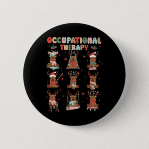 Women Retro Occupational Therapy Christmas Reindee 2 Inch Round Button