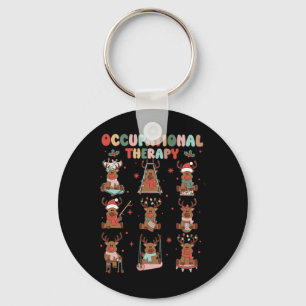 Women Retro Occupational Therapy Christmas Reindee Keychain