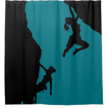women rock climbing shower curtain