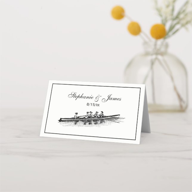 Women Rowing Rowers Crew Team Water Sports Black Place Card (Front)