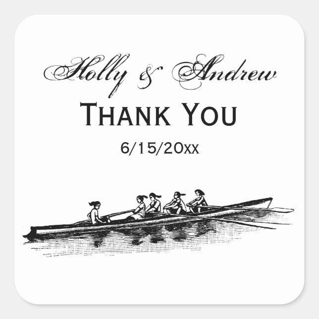 Women Rowing Rowers Crew Team Water Sports Black Square Sticker (Front)