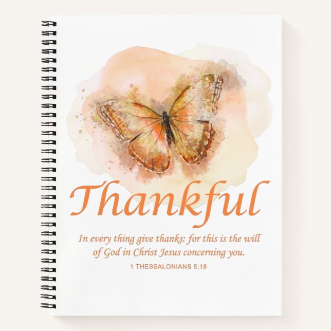 Women’s Christian Butterfly Bible Verse: Thankful Notebook (Front)