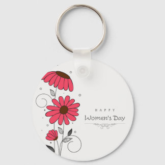 Women’s day and drawn of pink flowes  with circles keychain