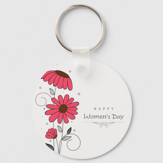 Women’s day and drawn of pink flowes  with circles keychain (Front)
